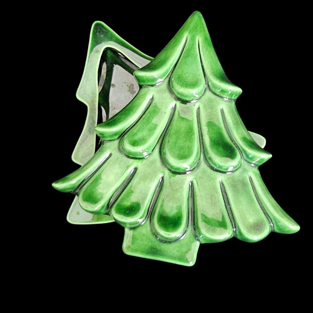 Vintage 80s Ceramic Christmas Tree Trinket Box Holiday Decor Lid and Bottom - Picture 4 of 10